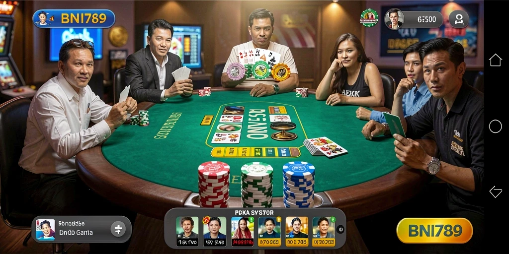 Screenshot gameplay BNI789 menampilkan aksi poker yang mendebarkan.
