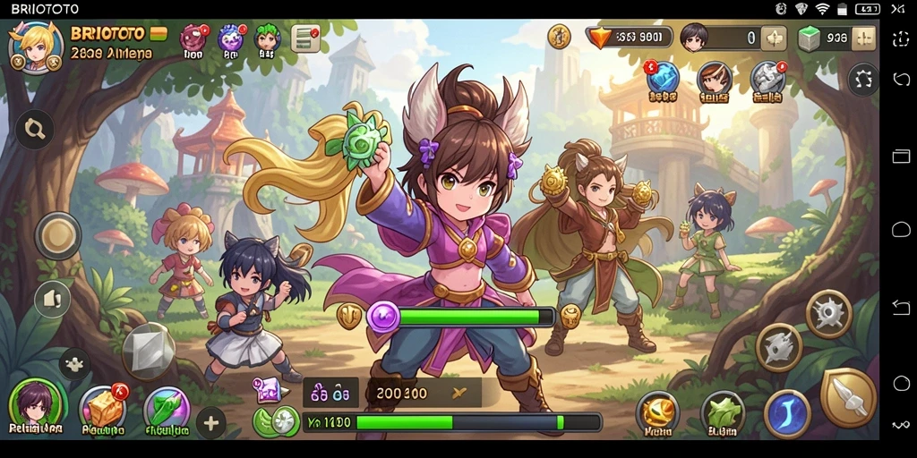 Screenshot gameplay BRIOTOTO yang menampilkan karakter animasi yang memukau.