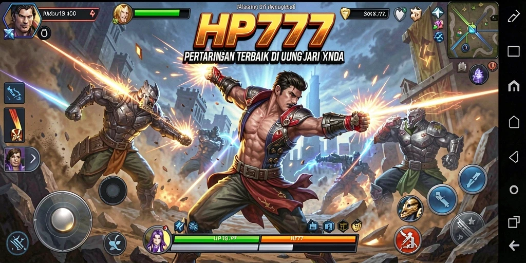 Screenshot HP777 menampilkan pertarungan seru antara karakter dengan efek visual menakjubkan.