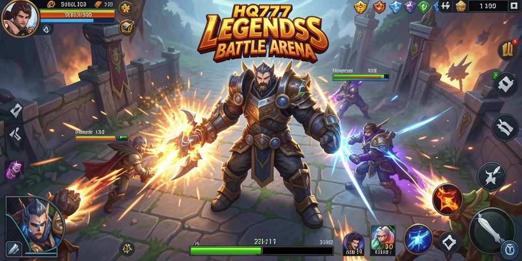 Screenshot utama dari gameplay seru HQ777 di arena MOBA.