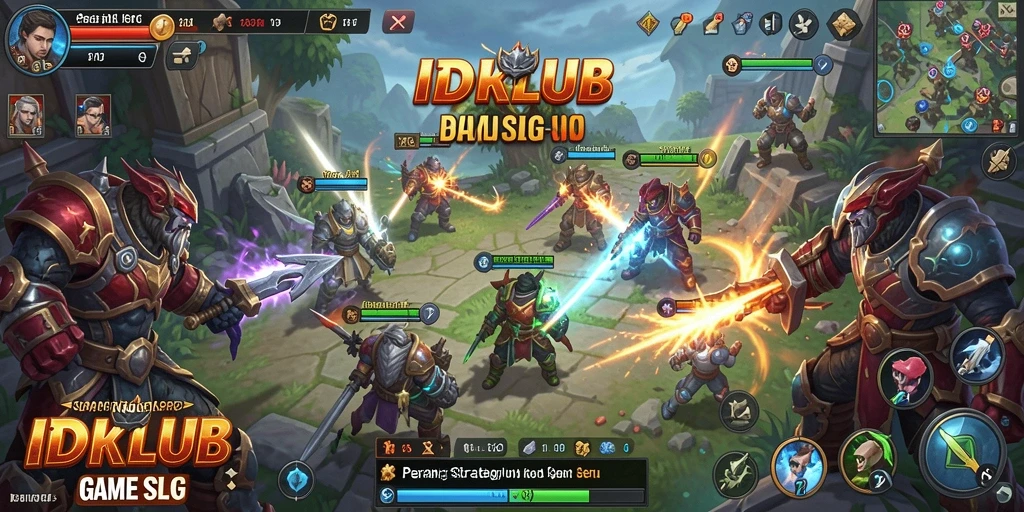 Screenshot utama IDKLUB menampilkan pertempuran strategis yang seru.