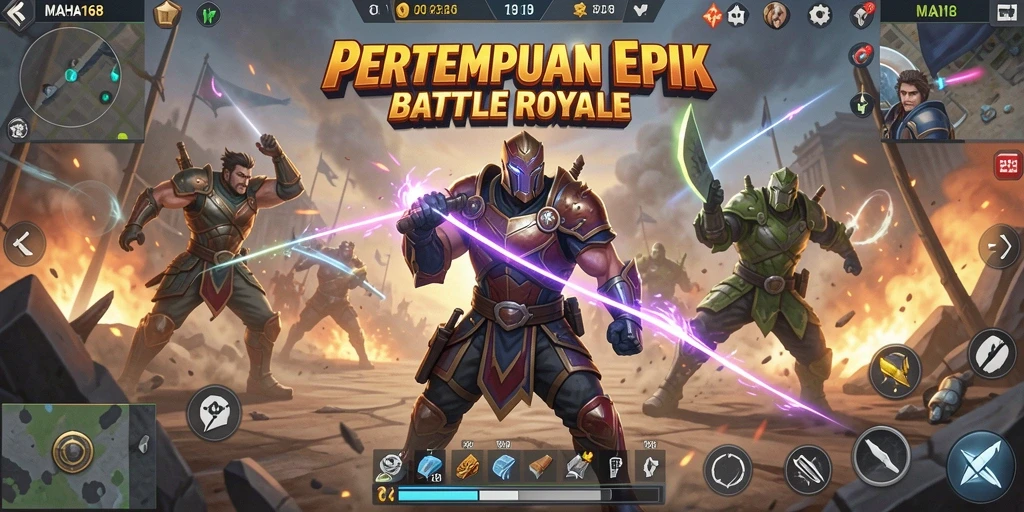 Tangkapan layar gameplay seru dalam pertempuran Battle Royale.
