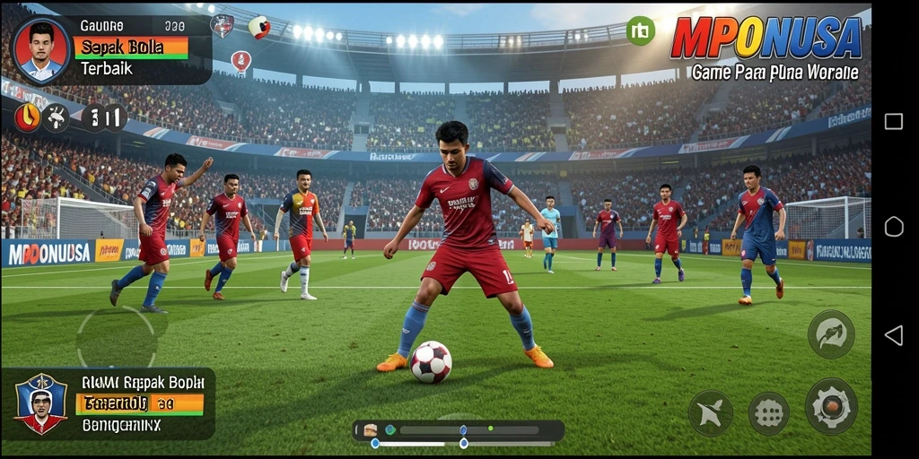 Tampilan gameplay menarik dari MPONUSA saat pertandingan sepak bola.