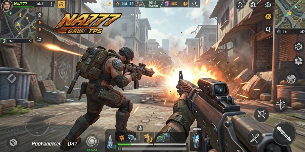 Tangkapan layar utama NA777 menampilkan aksi gameplay TPS yang mendebarkan.