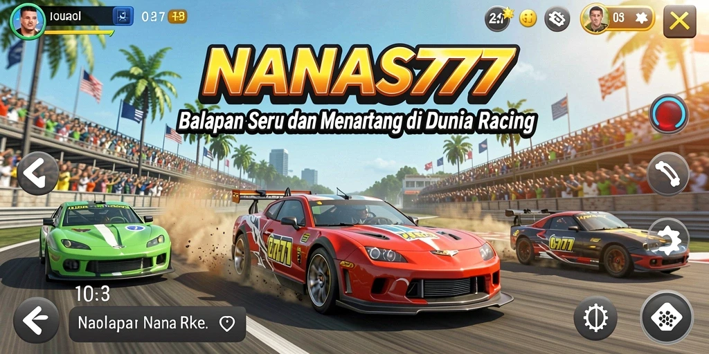 Screenshot gameplay NANAS777 menunjukkan aksi balapan yang mendebarkan.