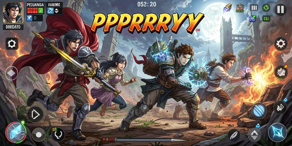 Tangkapan layar PPRRYY menampilkan aksi mendebarkan dalam permainan Anime.