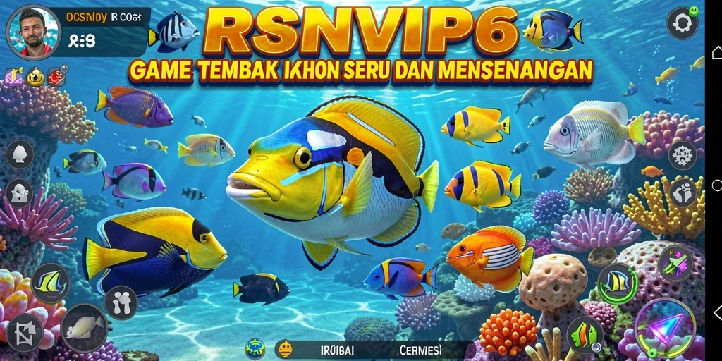 Screenshot gameplay RSNVIP6 dengan aksi menembak ikan yang intens.