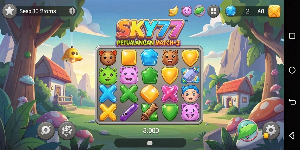 Tampilan gameplay seru dalam permainan Match-3 SKY77.