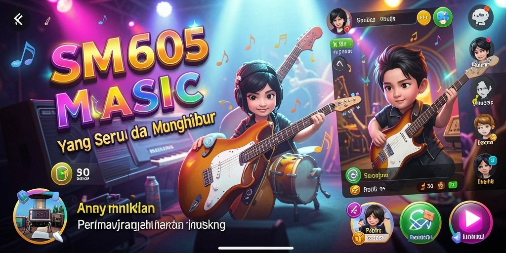Tampilan gameplay SM605 dengan alat musik virtual yang interaktif dan menyenangkan.