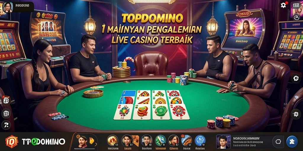 Gameplay interaktif TOPDOMINO dengan dealer langsung dan permainan seru.